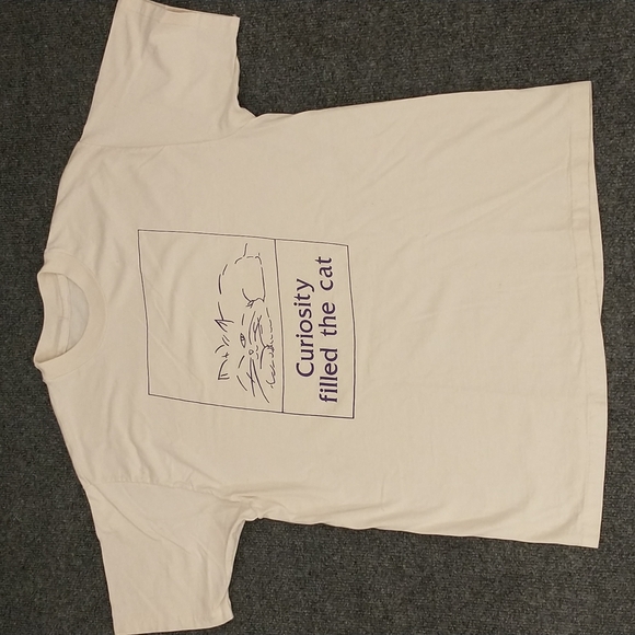 Curiosity Filled The Cat Vintage T Shirt Soft Natural Cotton Line Drawing Winkin - Picture 2 of 6